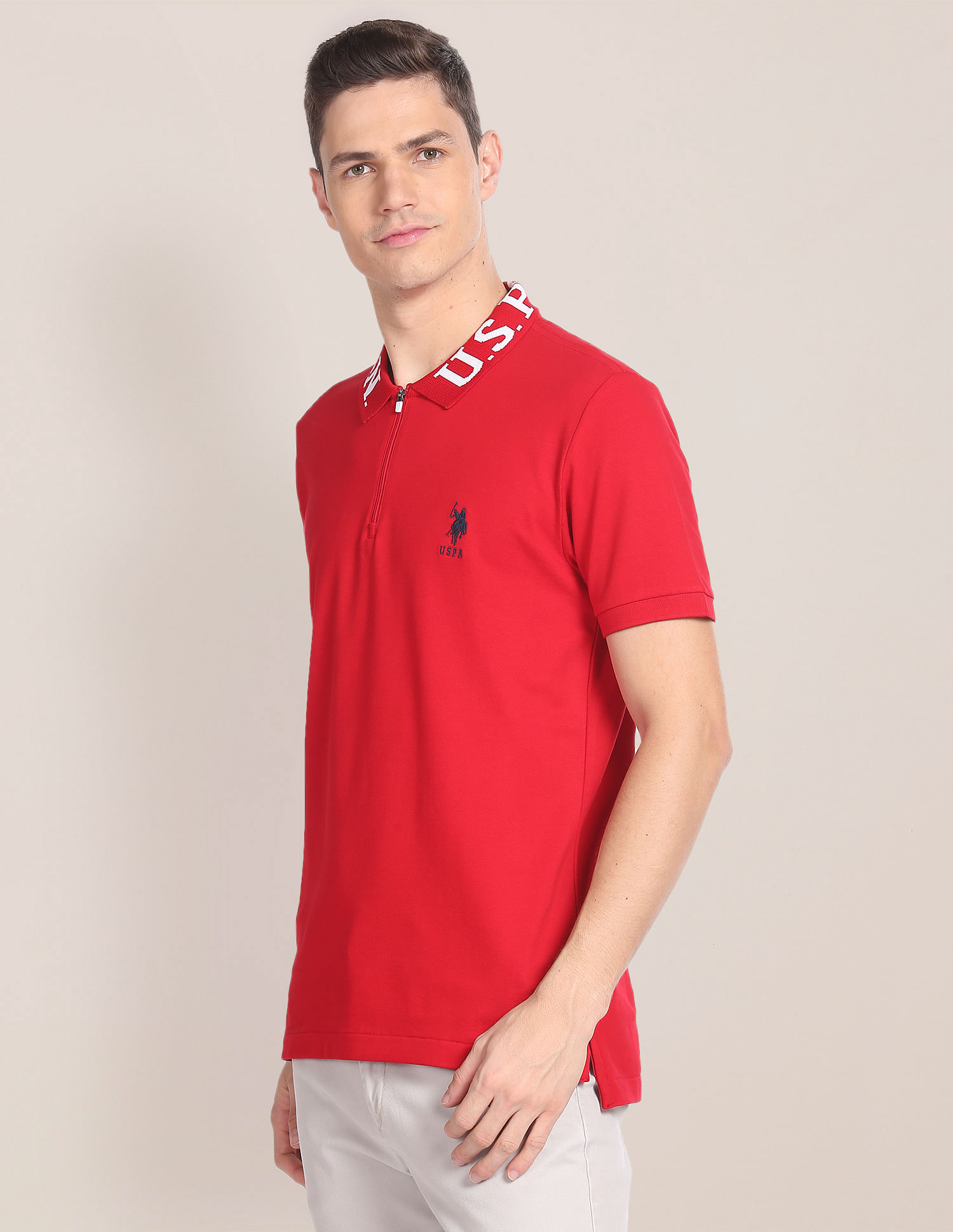 U.S. Polo Assn. Branded Collar Solid Polo Shirt