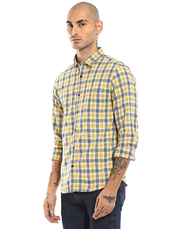 Buy Ruggers Men Yellow Check Cotton 