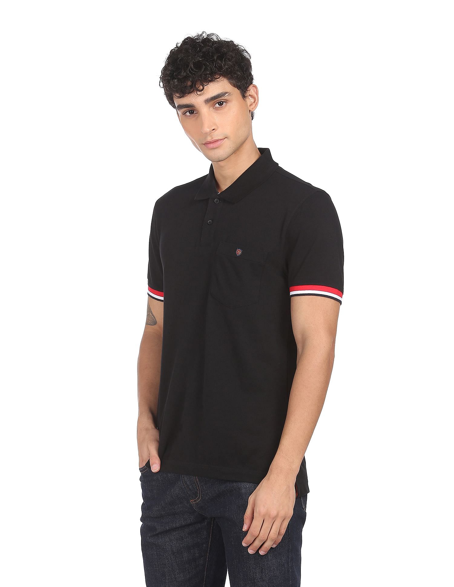 AD by Arvind Cotton Solid Polo Shirt