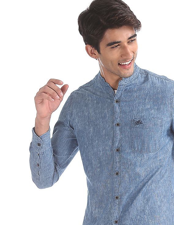 U.S. Polo Assn. Denim Co. Heathered Mandarin Collar Shirt