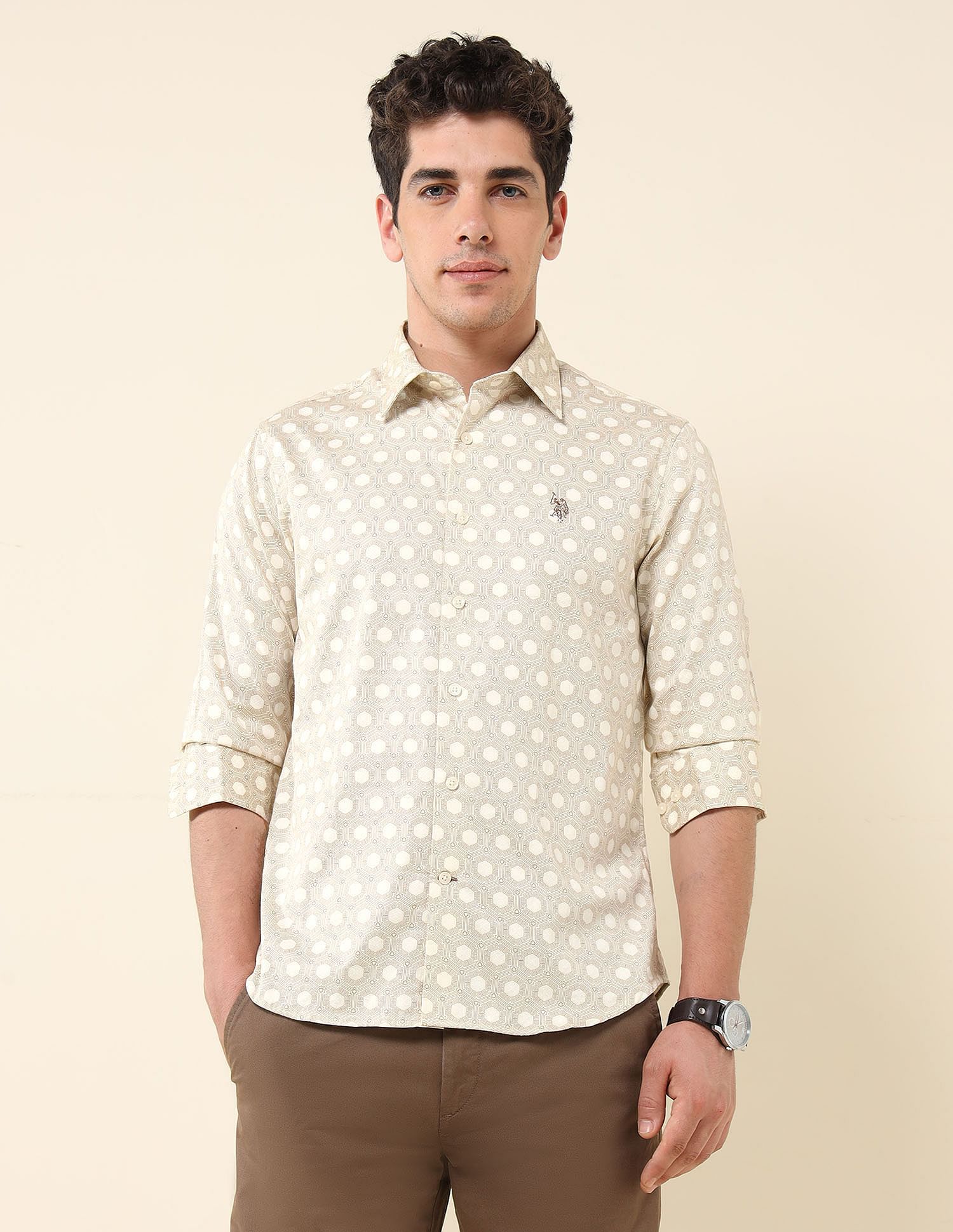 U.S. Polo Assn. Geometric Printed Pure Cotton Shirt