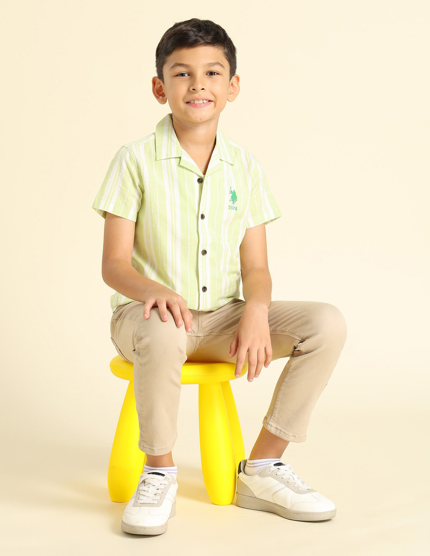 U.S. Polo Assn. Kids Boys Vertical Striped Cuban Shirt