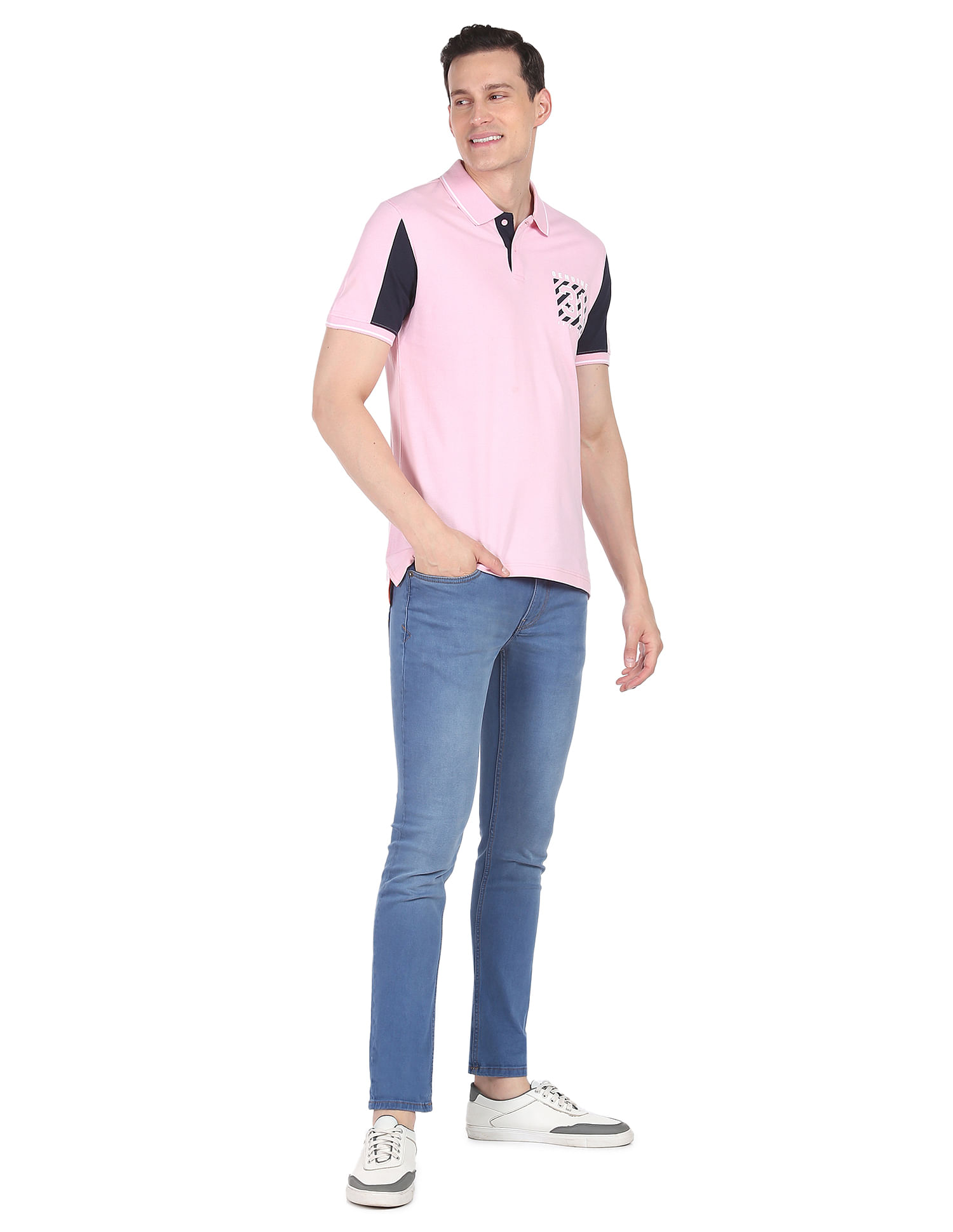 AD by Arvind Cotton Colour Block Polo Shirt