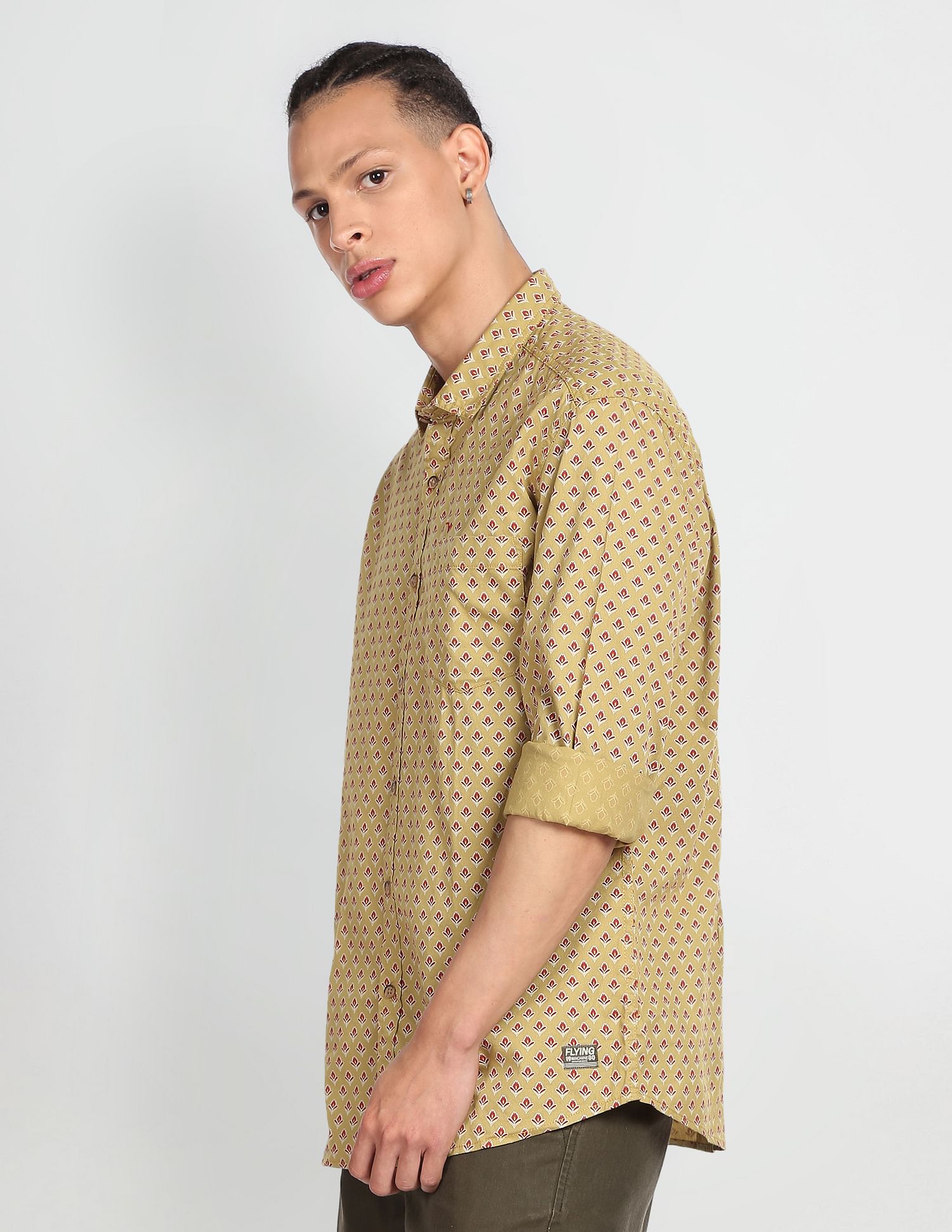 Flying Machine Floral Print Twill Shirt