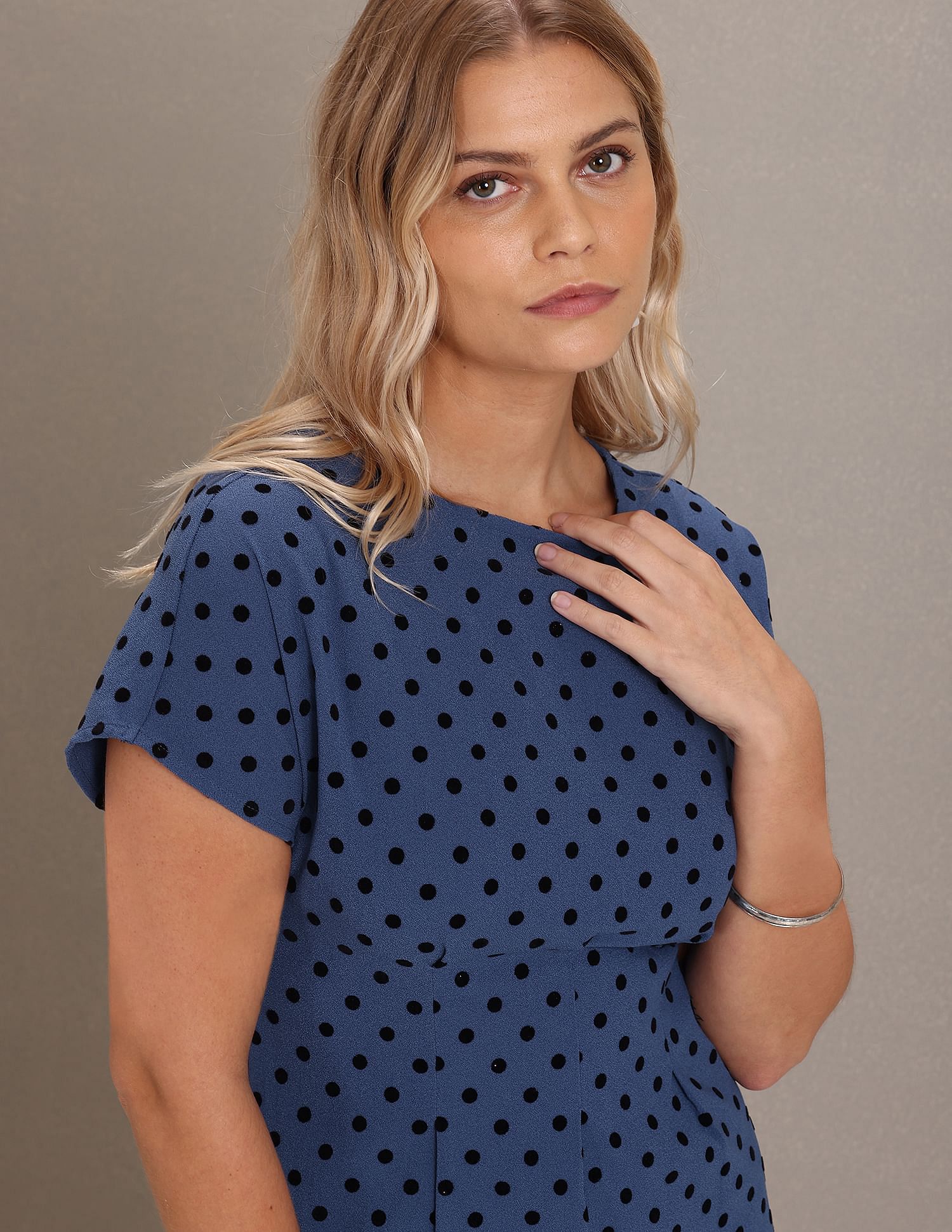 U.S. Polo Assn. Women Round Neck Polka Dot Print Dress