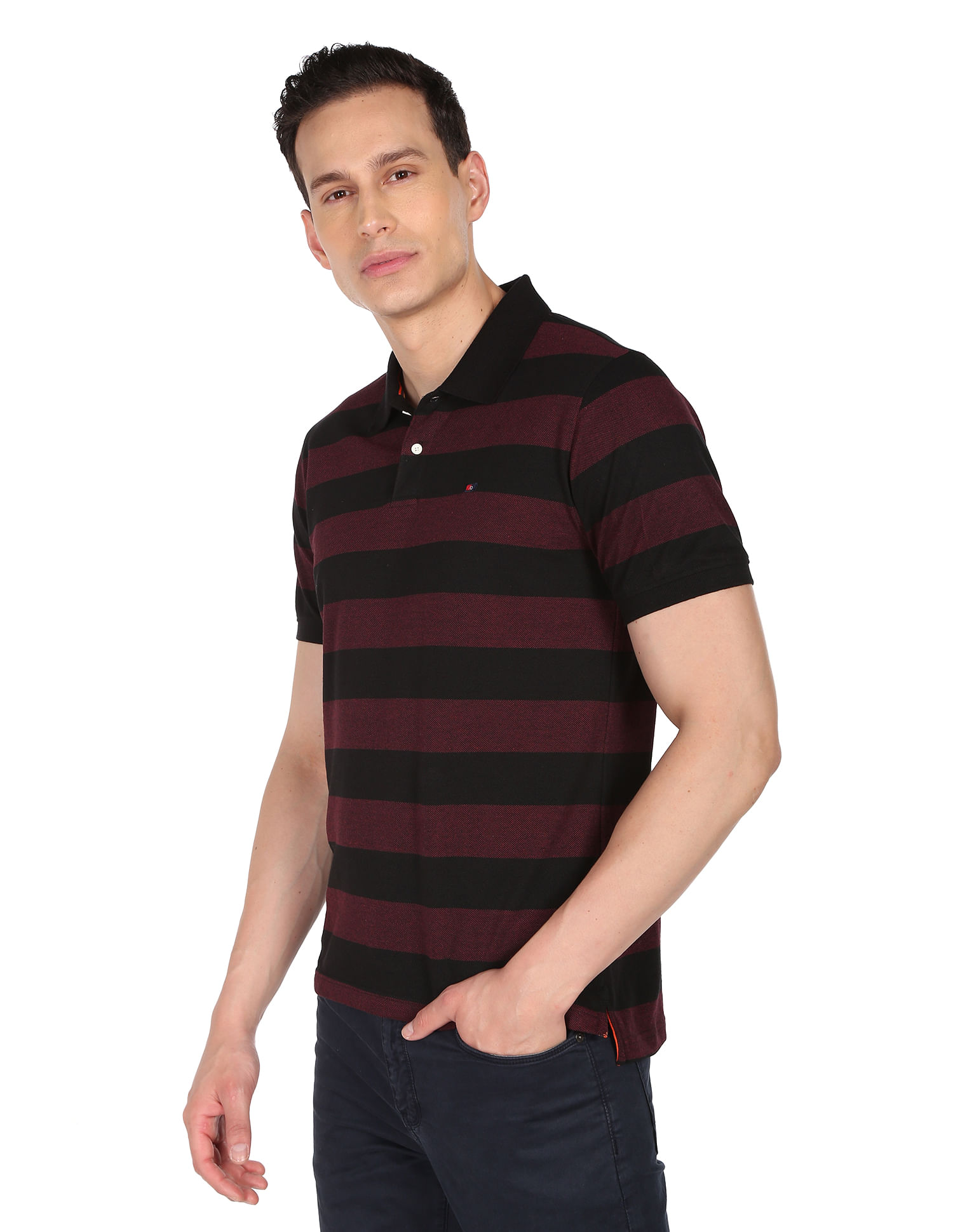 maroon and black polo shirt