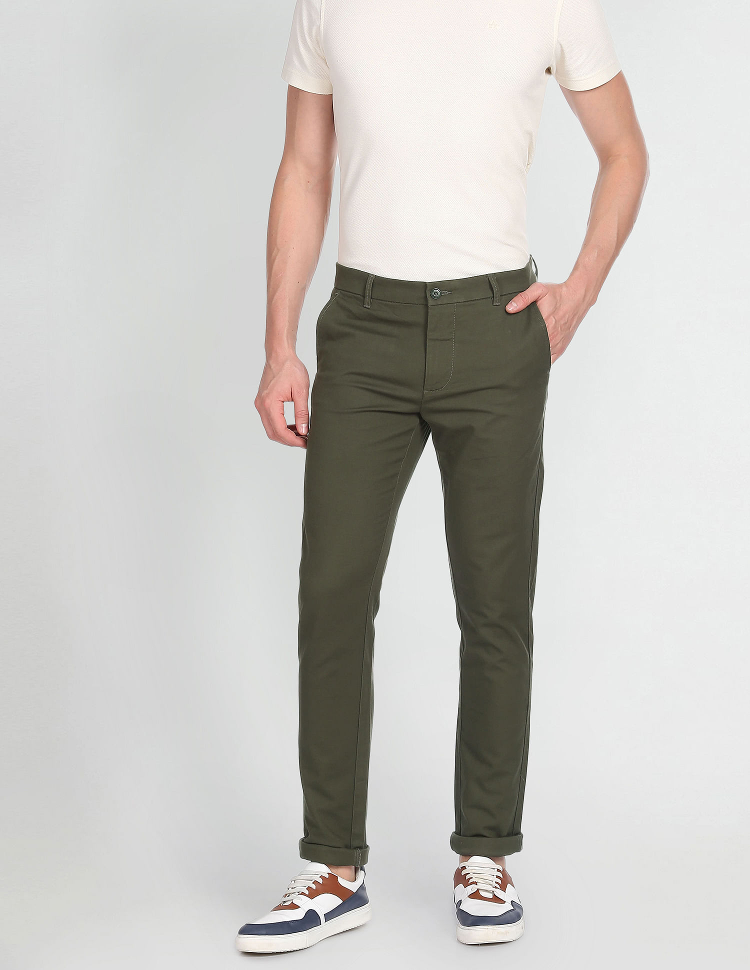 Buy Arrow Sports Men Brown Low Rise Jackson Skinny Fit Solid Casual Trousers  - NNNOW.com