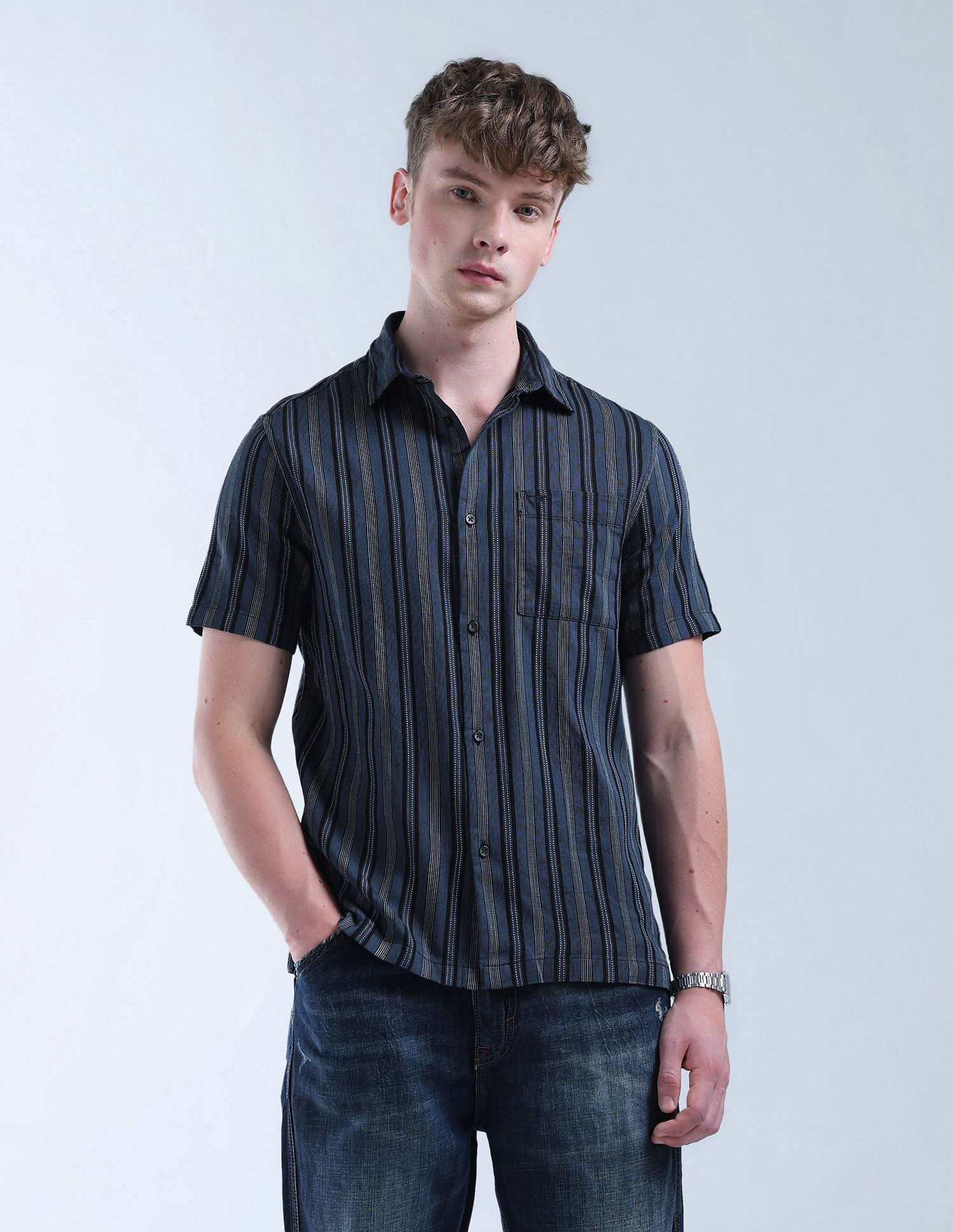 Flying Machine Vertical Striped Color Of Home Shirt