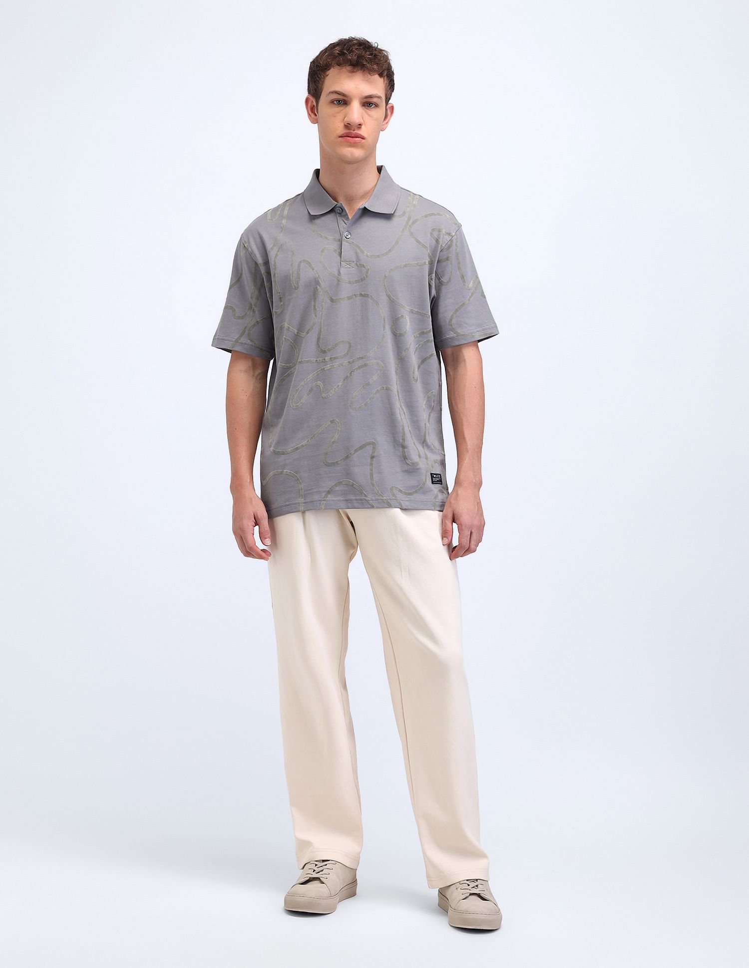 Flying Machine Abstract Relaxed Fit Polo Shirt