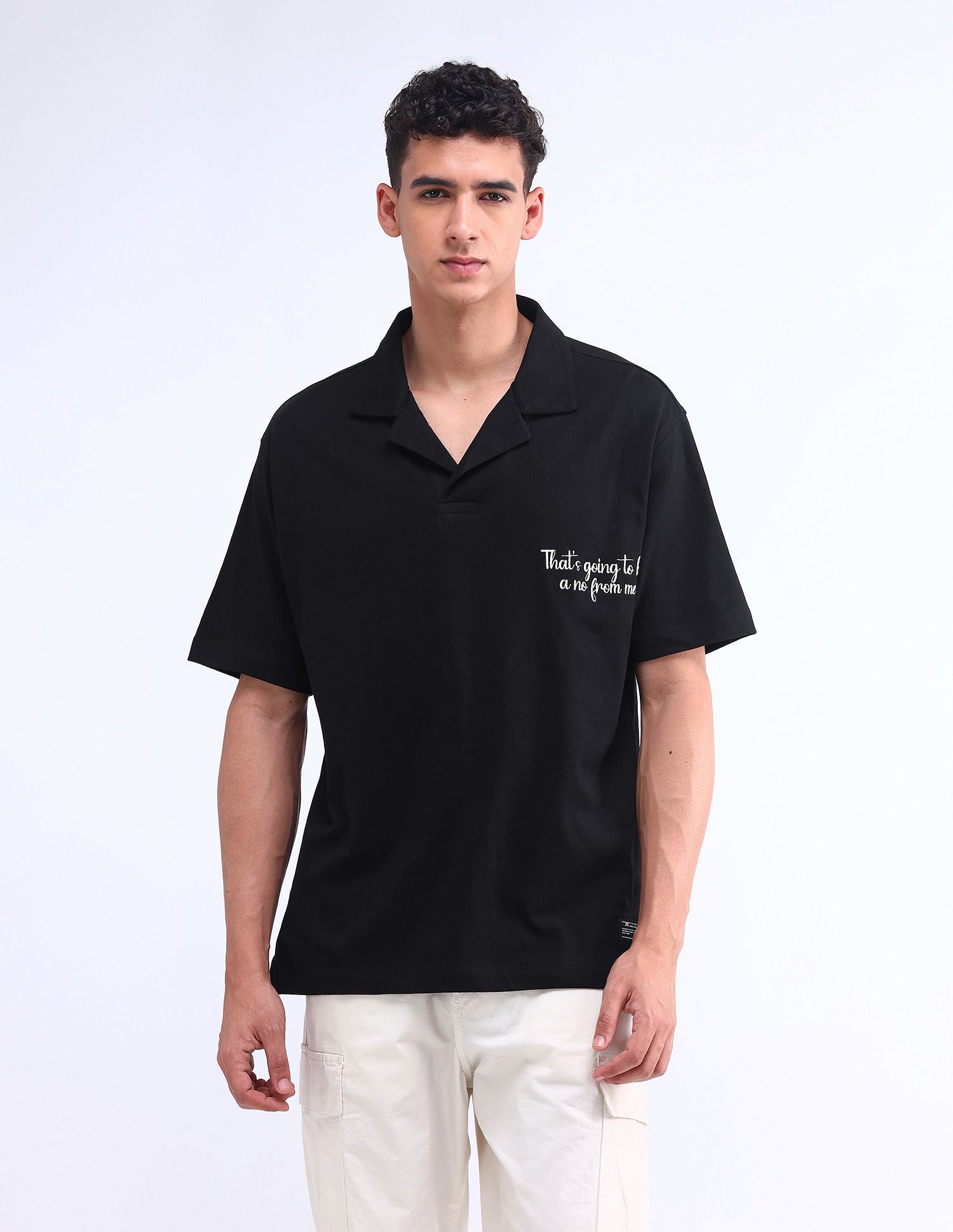 Flying Machine Typography Printed Relaxed Polo Shirt