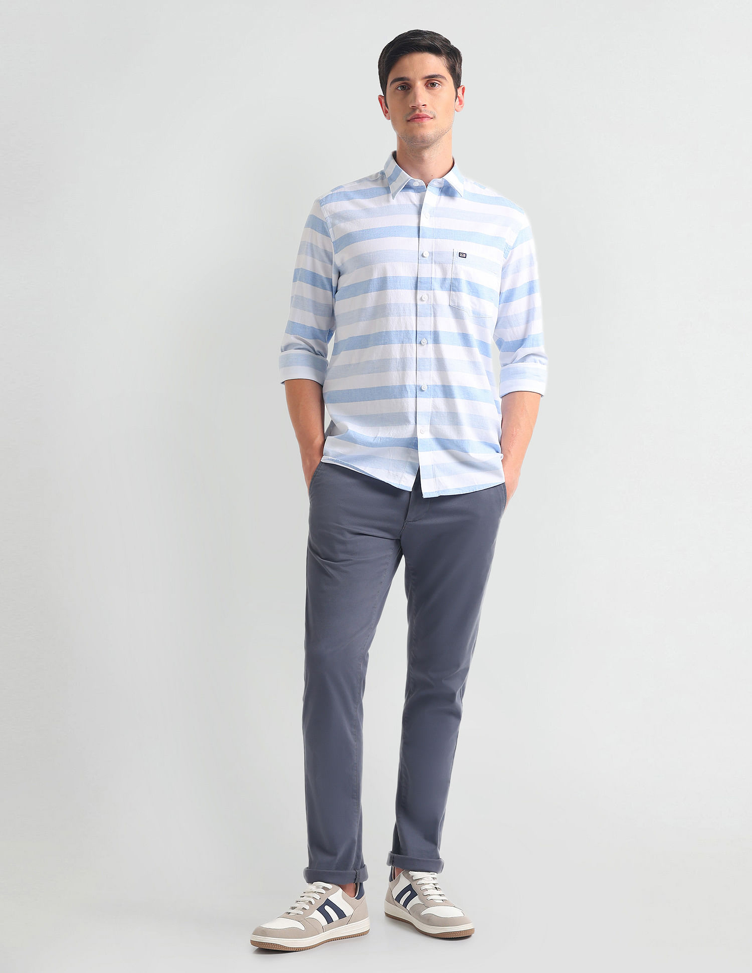 Arrow Sports Horizontal Stripe Cotton Melange Shirt