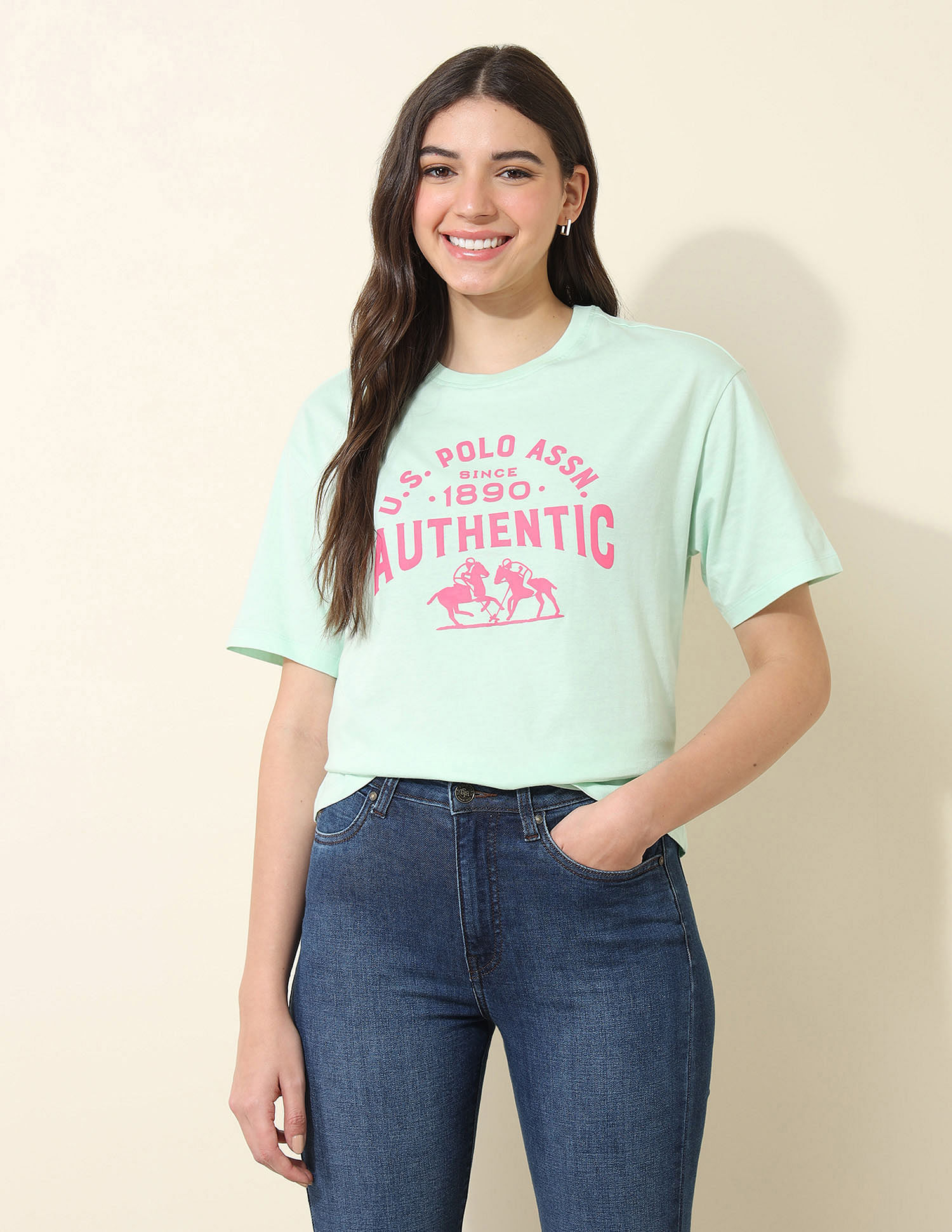 U.S. Polo Assn. Women Boyfriend Fit Brand Printed T-Shirt