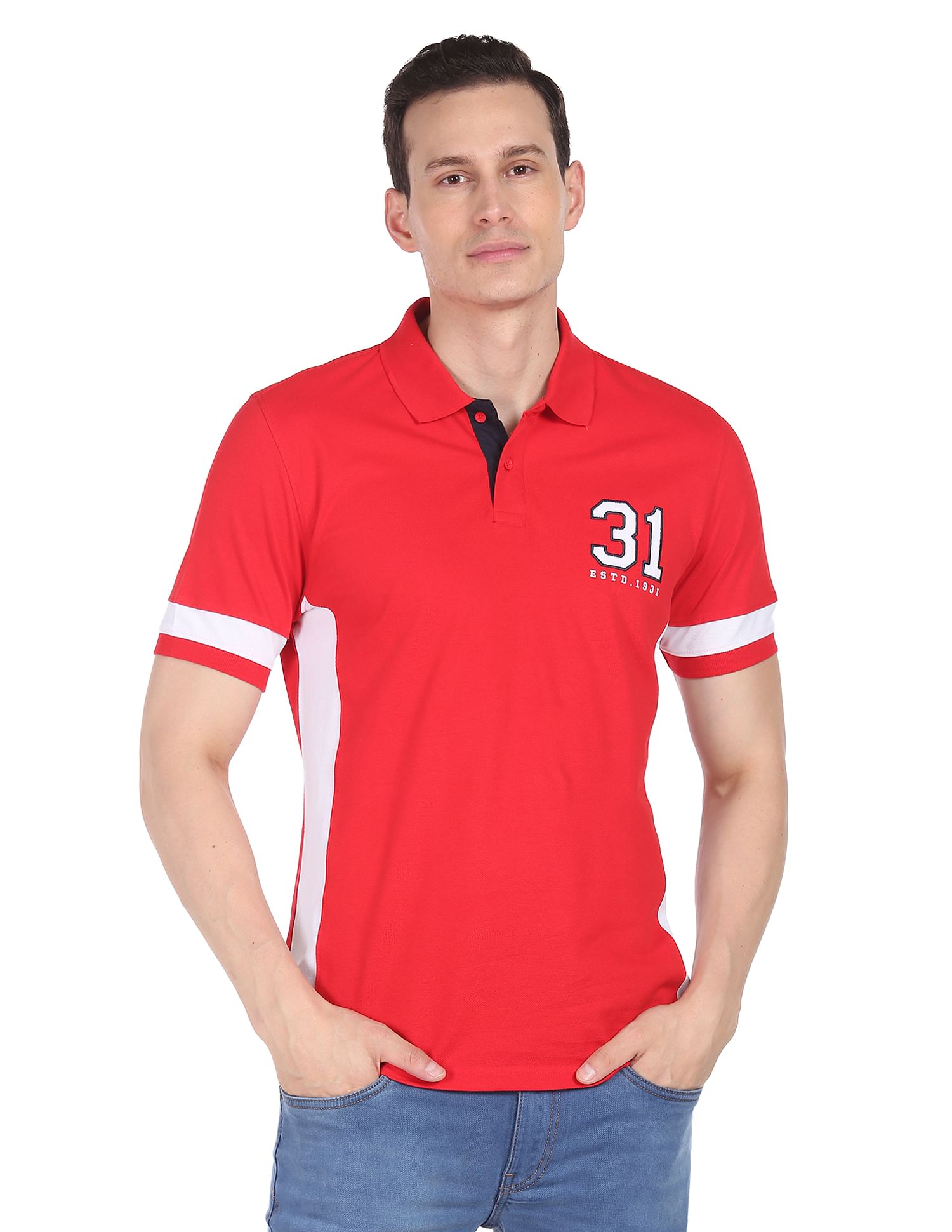 AD by Arvind Cotton Colour Block Polo Shirt
