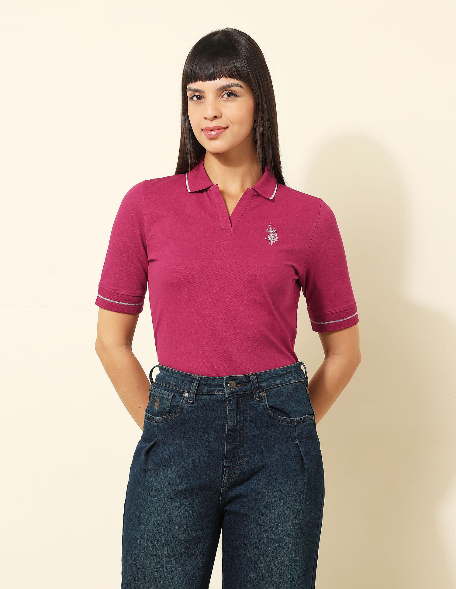 U.S. Polo Assn. Women Regular Fit Solid Polo Shirt