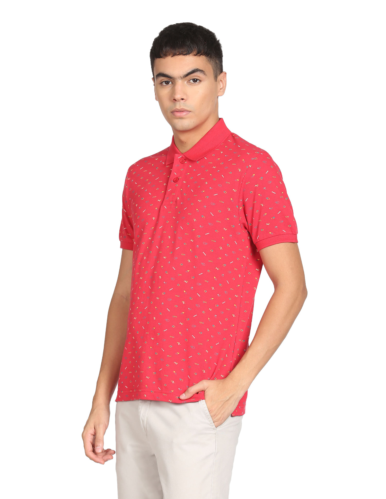 Flying Machine Abstract Print Pique Polo Shirt