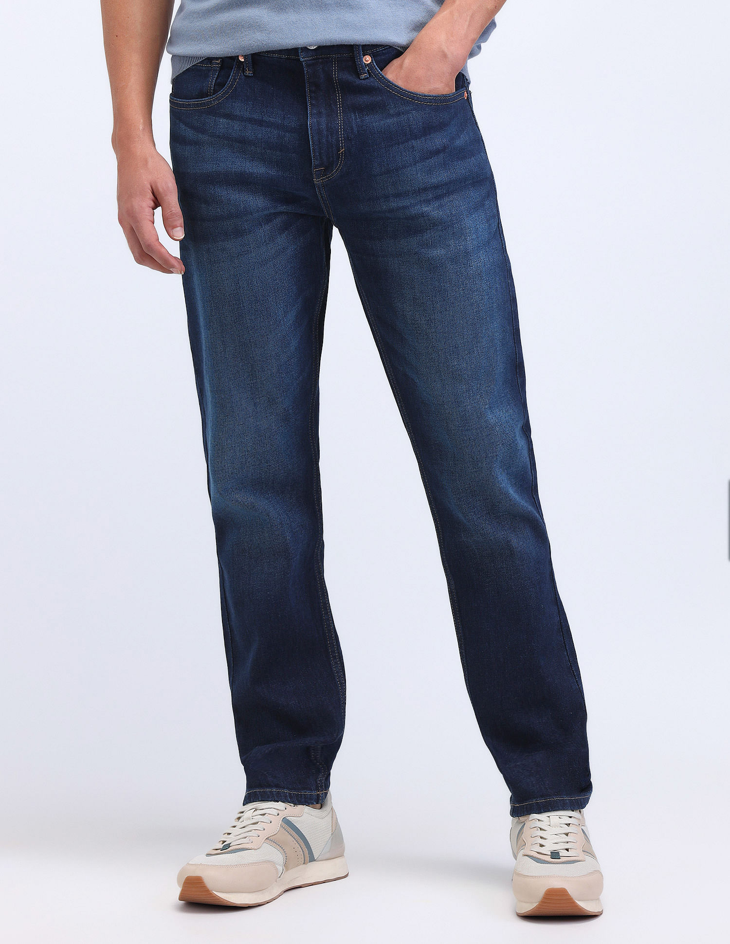 Flying Machine Slash Slim Tapered Mid Rise Jeans