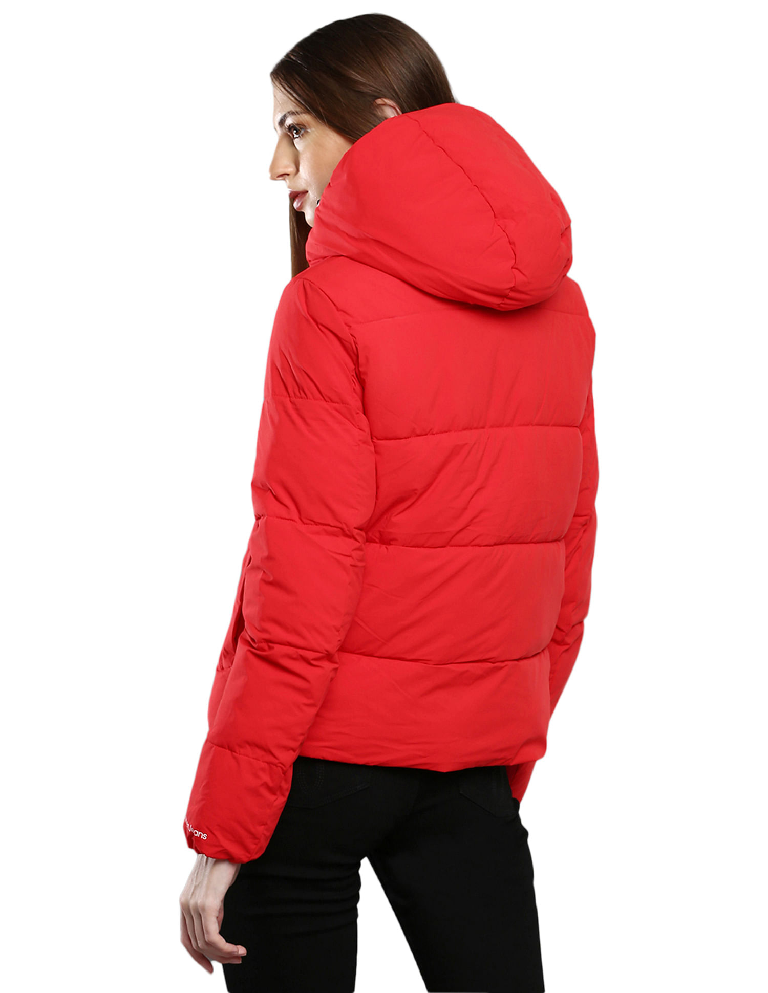 Buy Calvin Klein Women Red High Neck Logo Puffer Jacket
