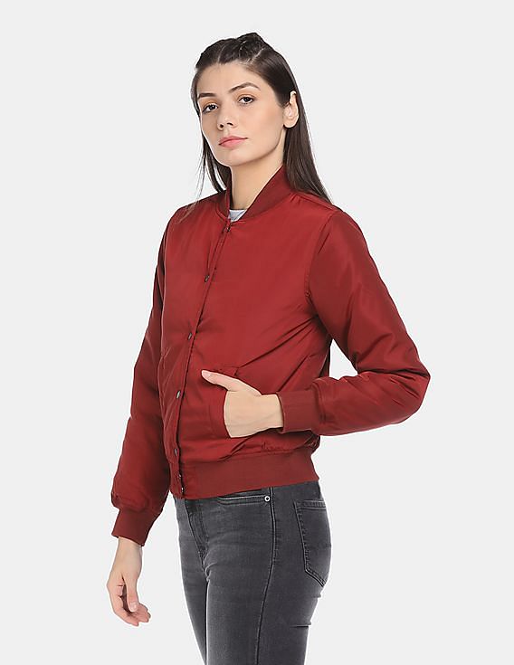 Aeropostale Women Red Solid Bomber Jacket