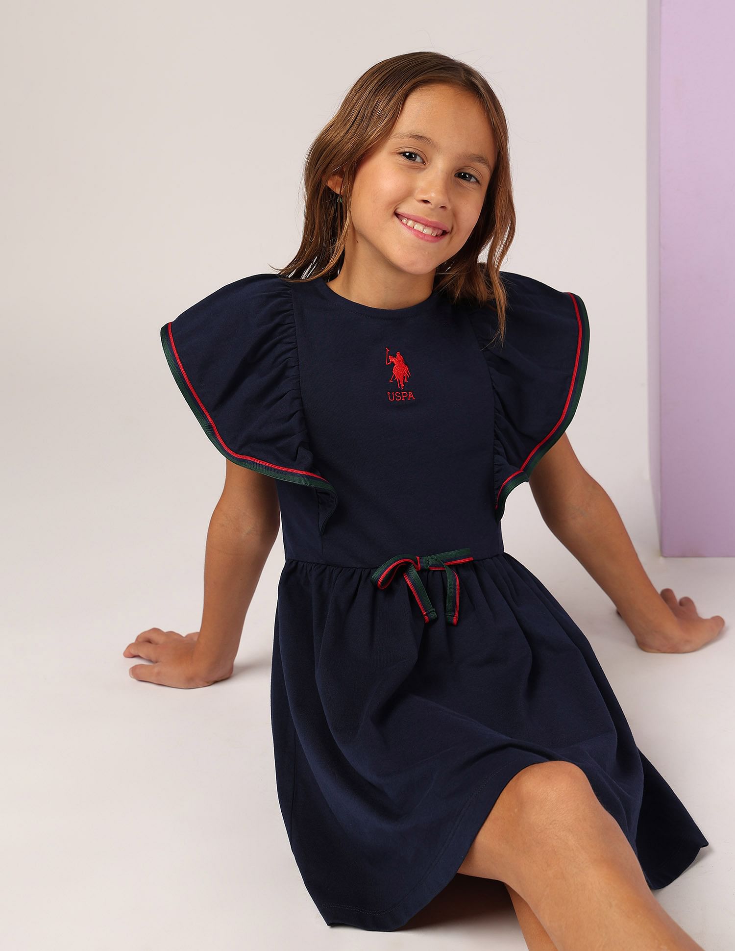 U.S. Polo Assn. Kids Girls Ruffles Fit And Flare Dress