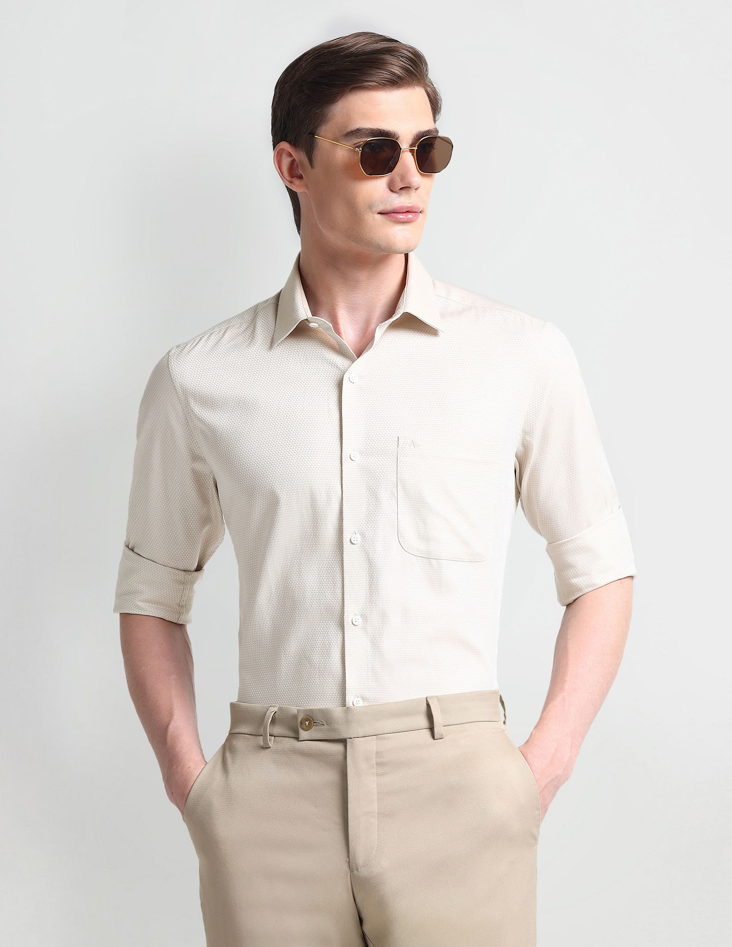 Arrow Patterned Weave Cotton Silk Shirt