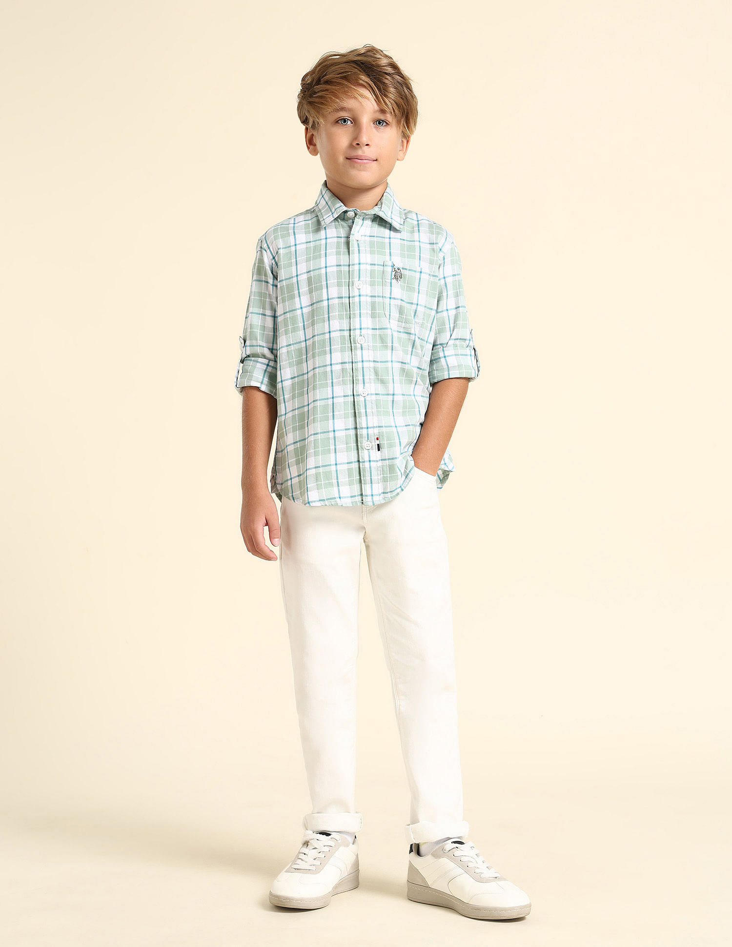 U.S. Polo Assn. Kids Boys Plaid Checked Regular Fit Shirt