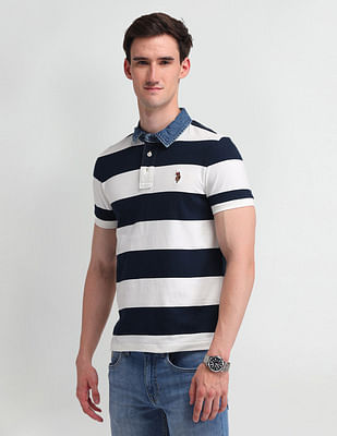 U S Polo Assn Denim Co Horizontal Striped Slim Fit Polo Shirt