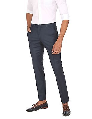 Tommy Hilfiger Men Navy Mid Rise Solid Smart Casual Trousers