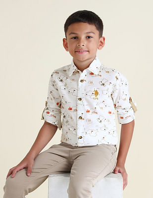 U S Polo Assn Kids Boys All-Over Printed Regular Fit Shirt