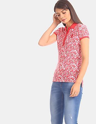 U S Polo Assn Women Uneven Hem Printed Polo Shirt