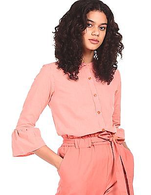 Flying Machine Women Bell Sleeve Checked Top