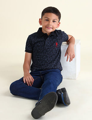 U S Polo Assn Kids Boys Brand Printed Regular Fit Polo Shirt