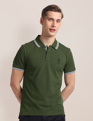 U S Polo Assn Striped Collar Slim Polo Shirt