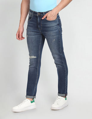 Flying Machine Mid Rise Stone Wash Distressed Jeans