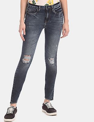cropped frayed hem jeans