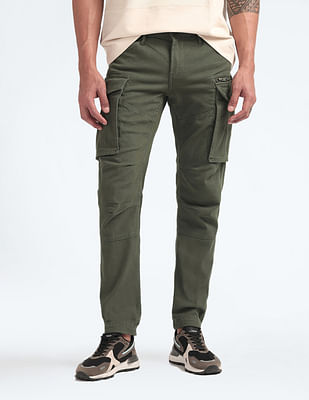 Buy Flying Machine Mid Rise Solid Cargo Utility Trousers - NNNOW.com