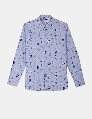 U S Polo Assn Kids Boys Button Down Collar Printed Shirt