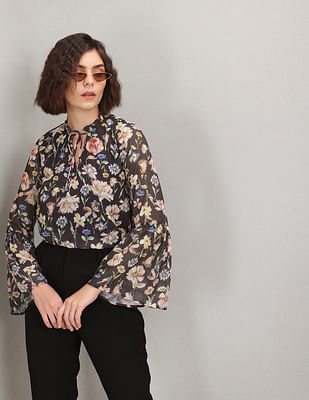 U S Polo Assn Women Floral Print Bell Sleeve Top