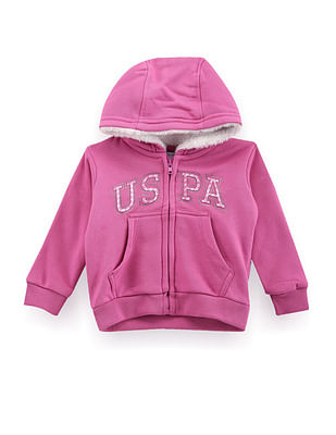 U S Polo Assn Kids Girls Brand Print Hooded Sweatshirt