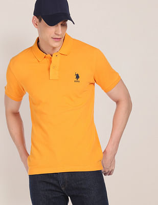 U S Polo Assn Ribbed Collar Solid Polo Shirt