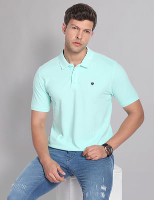 Ad By Arvind Cotton Solid Polo Shirt