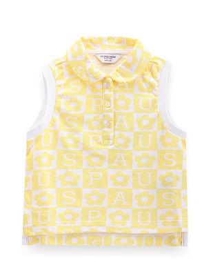 U S Polo Assn Kids Girls Brand Print Cotton Polo Shirt