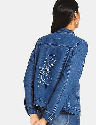 Flying Machine Women Women Blue Printed Denim Jacket