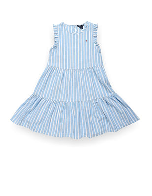 Tommy Hilfiger Kids Girls Vertical Stripe Ruffle Dress