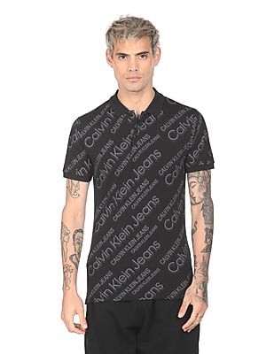 Buy Calvin Klein Men Black Short sleeve Printed Polo Shirt