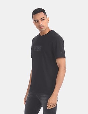 Buy Calvin Klein Men Black Short Sleeve Rhinestone Logo T-Shirt
