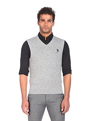 Buy U.S. Polo Assn. Men Grey Sleeveless Heathered Sweater - NNNOW.com