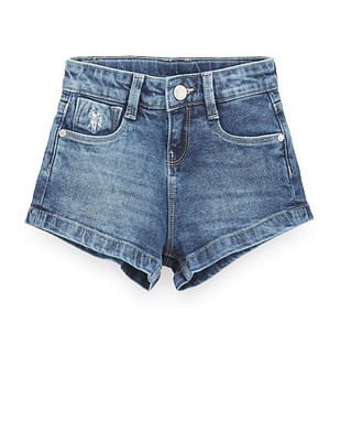 U S Polo Assn Kids Girls Upturned Hem Denim Shorts