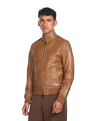 2000s Turtle Neck Zip Leather Jacket（22 Male Fashion Trends