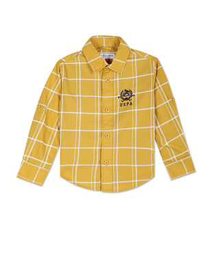 U S Polo Assn Kids Boys Windowpane Check Cotton Shirt