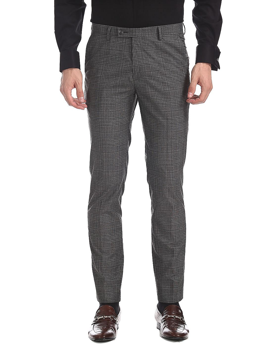 Buy Arrow Newyork Super Slim Fit Patterned Check Trousers - NNNOW.com